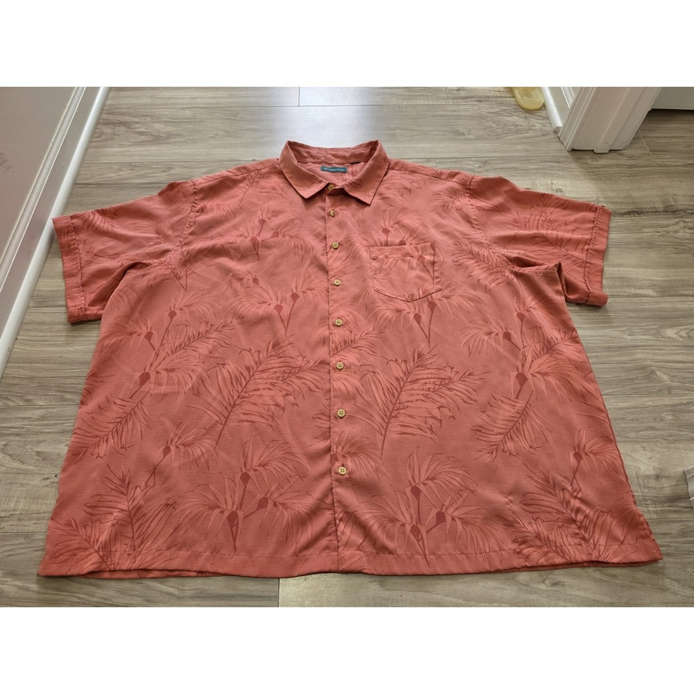 Cubavera Coral Floral Tropical Button Shirt Orange 3XL Short Sleeve